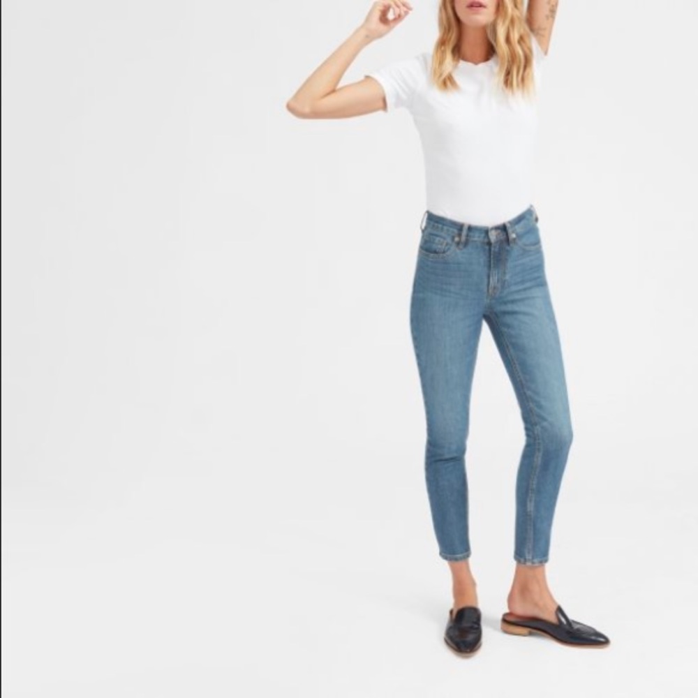 Everlane high rise ankle jeans in mid-blue